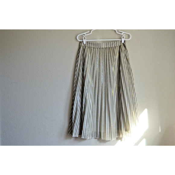 Grey Lab Accordion Pleat Skirt Midi Metallic Gold Size Medium - Picture 3 of 11